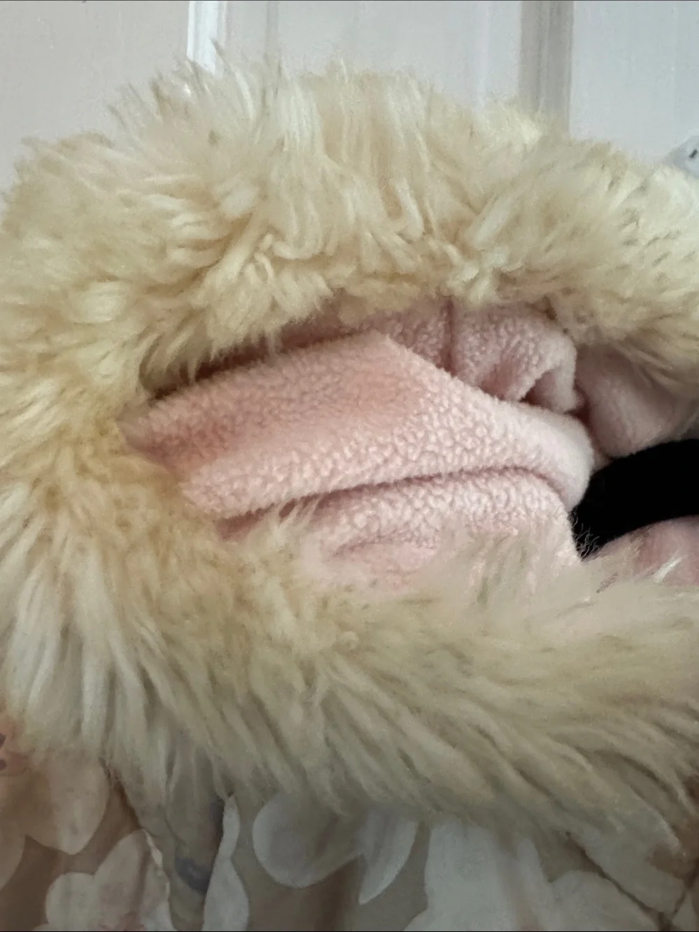 Carter's Beige Floral Puffer Jacket with Faux Fur Hood